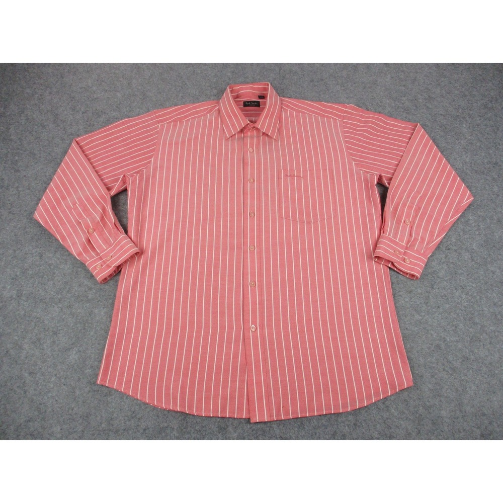 Paul Smith Shirt Mens 16 1/2 Pink White Striped Long Sleeve Button Up Dress‎